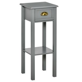 HOMCOM 2-Tier Tall Side Table, Night Stand Narrow Accent Table with Drawer & Bottom Shelf for Space Saving, for Living Room or Bedroom, Gray